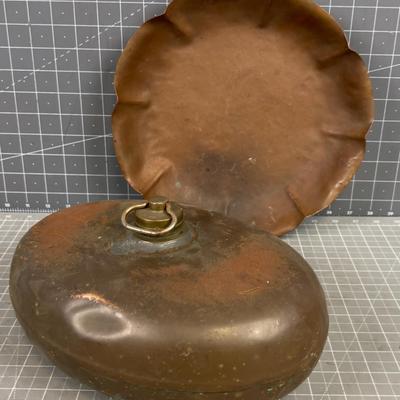 Vintage Copper Pieces Water Tank and Hammered Dish