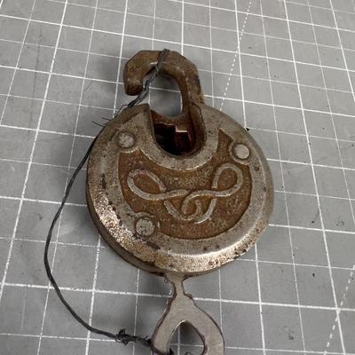 Antique Steel Padlock with a Key 