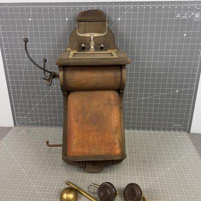 Old Telephone Wood Box with Parts