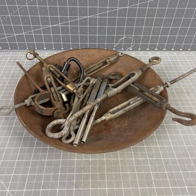 Steel Pan Full of Old Turn Buckles 