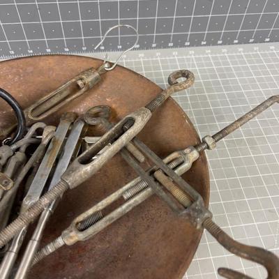 Steel Pan Full of Old Turn Buckles 