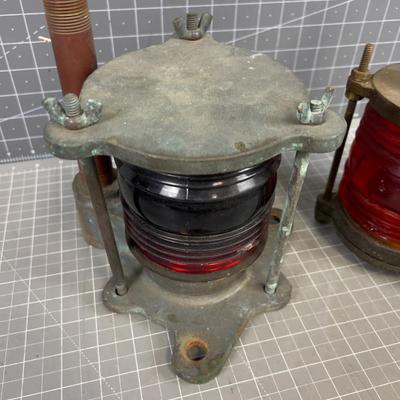 2 Brass Ship Lights with Red Lens 