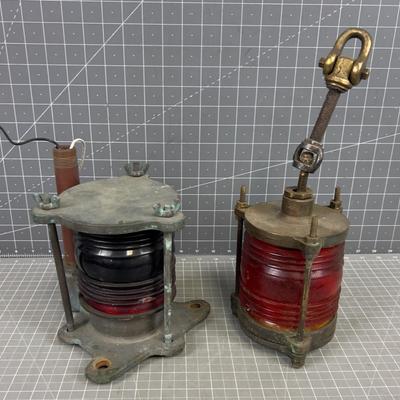 2 Brass Ship Lights with Red Lens 