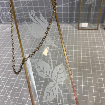 (3) Beveled Glass Etched Rose Panels