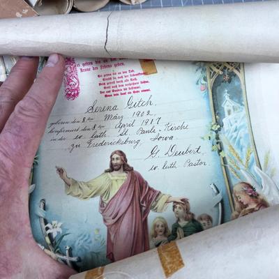 Pile of Antique BAPTISM Certificates Catholic GERMAN form 1920 and Earlier 