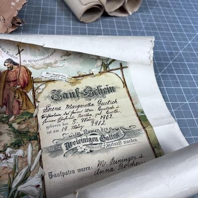 Pile of Antique BAPTISM Certificates Catholic GERMAN form 1920 and Earlier 