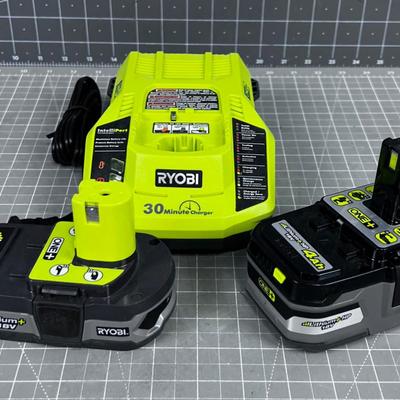 RYOBI 18 Volt Charger with 2 Batteries