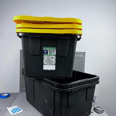 3 GREEN MADE 27Gallon Tote with Yellow Lids 