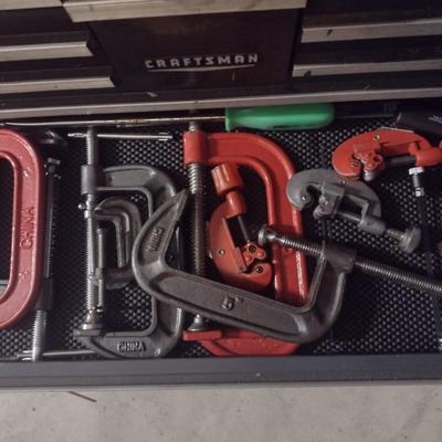 Assortment of C-Clamps and Pipe Cutters