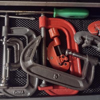Assortment of C-Clamps and Pipe Cutters