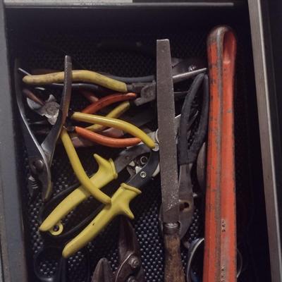 Assortment of Aviation Snips and Pipe Wrenches