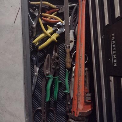 Assortment of Aviation Snips and Pipe Wrenches