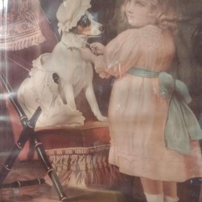 Framed Art Print Little Girl and Dressed Up Dog