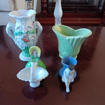 2 OCCUPIED JAPAN FIGURES AND 2 SMALL VASES