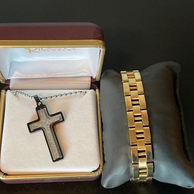 Men’s bracelet and cross necklace