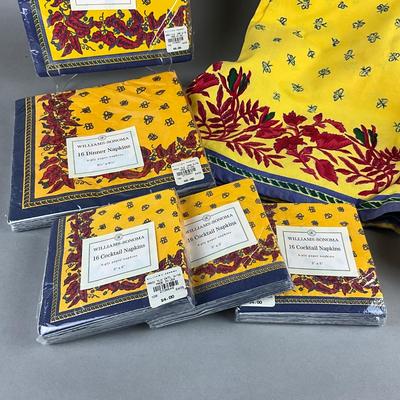 445 Williams Sonoma Red and Yellow French Style Tablecloths , Napkins