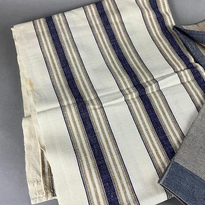 453 Large Blue, White , Taupe Swedish LInen Tablecloth Napkin Set