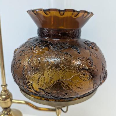 Brass Student Lamp With Glass Amber Shade