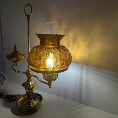 Brass Student Lamp With Glass Amber Shade