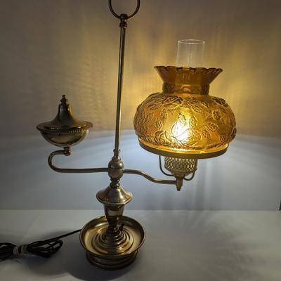 Brass Student Lamp With Glass Amber Shade
