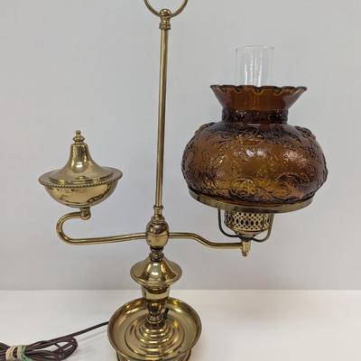 Brass Student Lamp With Glass Amber Shade