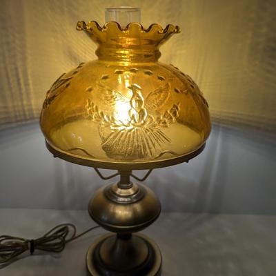 Brass Electric Hurricane Table Lamp With Eagle Design Shade