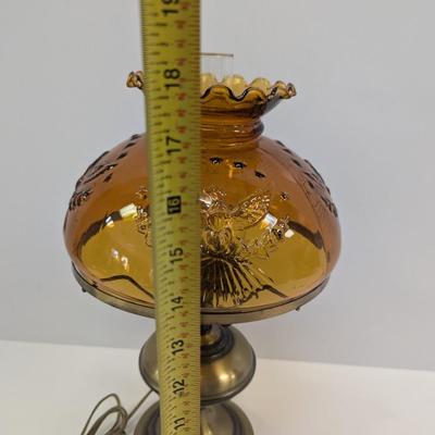 Brass Electric Hurricane Table Lamp With Eagle Design Shade