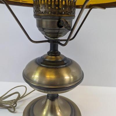 Brass Electric Hurricane Table Lamp With Eagle Design Shade