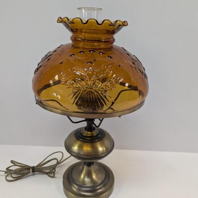 Brass Electric Hurricane Table Lamp With Eagle Design Shade