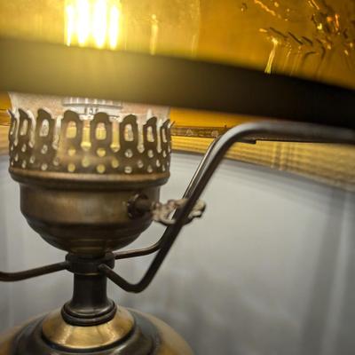 Brass Electric Hurricane Table Lamp With Eagle Design Shade