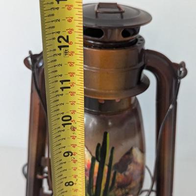 Kerosene Lantern With Desert Cactus & Mountain Scene