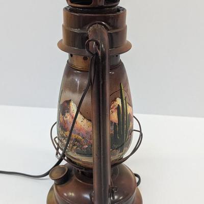 Kerosene Lantern With Desert Cactus & Mountain Scene