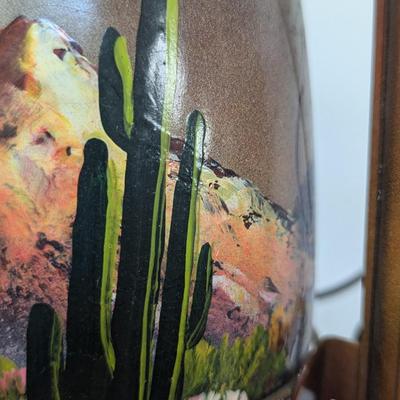 Kerosene Lantern With Desert Cactus & Mountain Scene