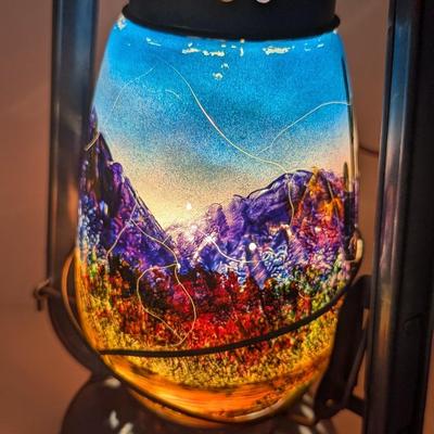 Kerosene Lantern With Eagle Flying & Mountains