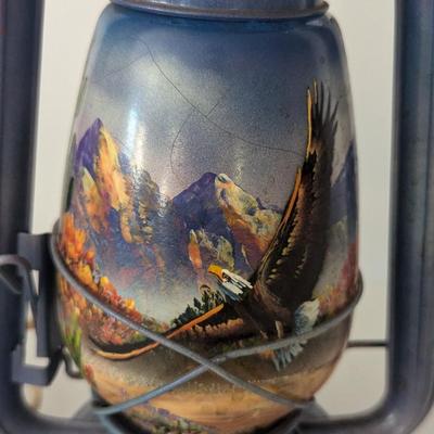 Kerosene Lantern With Eagle Flying & Mountains