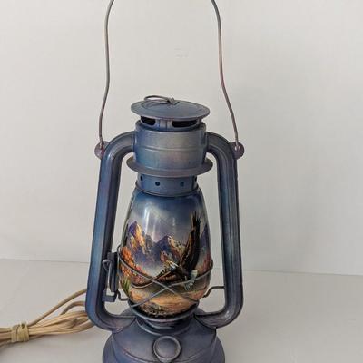 Kerosene Lantern With Eagle Flying & Mountains