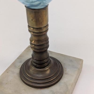 Vintage Blue Glass Swirl & Stone Bass Oil Lamp