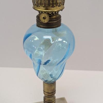 Vintage Blue Glass Swirl & Stone Bass Oil Lamp