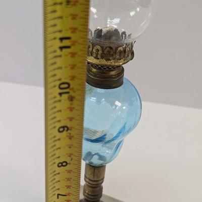 Vintage Blue Glass Swirl & Stone Bass Oil Lamp
