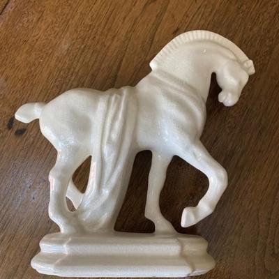Antique heavy porcelain prancing horse figurine