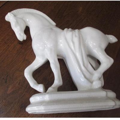 Antique heavy porcelain prancing horse figurine