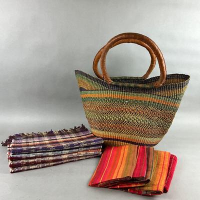 523 Woven Gathering Basket with Multi Colored Linens