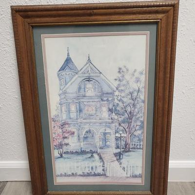 Matted and Framed watercolor print, Victorian House