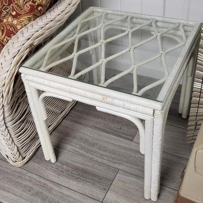 3 Piece Wicker Set, Round Table, Square Side Table, and Couch