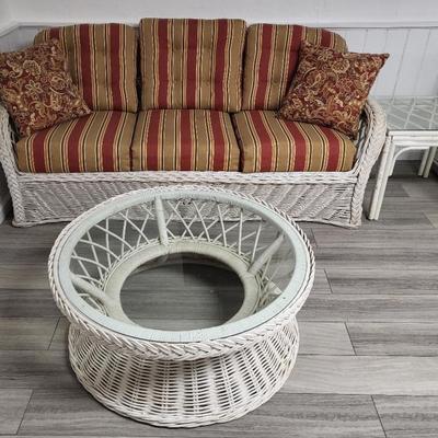 3 Piece Wicker Set, Round Table, Square Side Table, and Couch