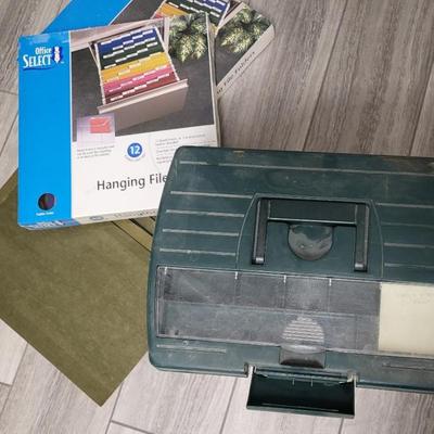 Lot of hanging files and carrying case