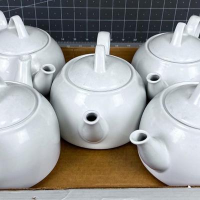 5 Tea Pots White Ceramic