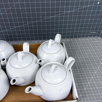 5 Tea Pots White Ceramic
