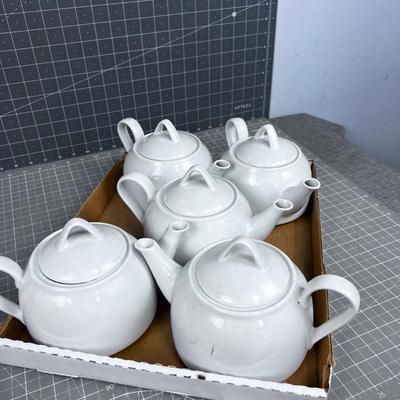 5 Tea Pots White Ceramic