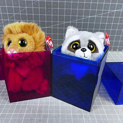 2 Beanie Baby Animals in Container with SPARKLE Eyes